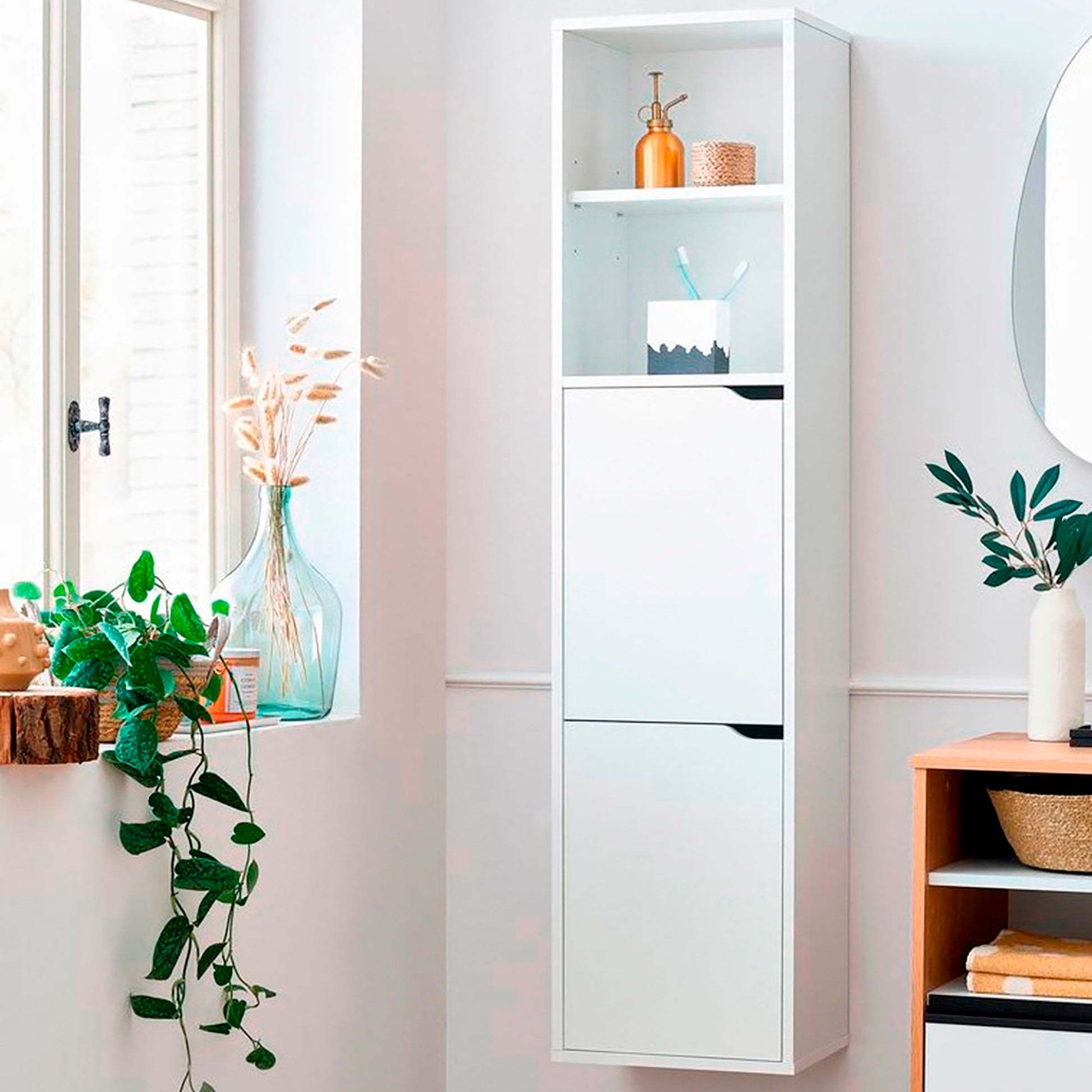 Columna De Baño, Mueble Auxiliar, Armario Alto Estilo Moderno 150x36,5x30 Cm Espacio Almacenaje, Briebe, Aura, Blanco_2