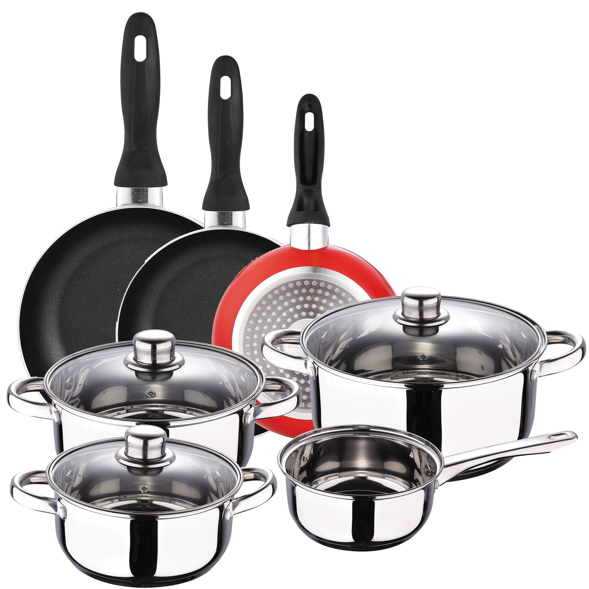 Batería 7 Piezas S.ignacio Cassel Y Set 3 Sartenes Ø16/ø20/ø24 Cms Rojo, Aluminio Prensado, Antiadherente, Inducción