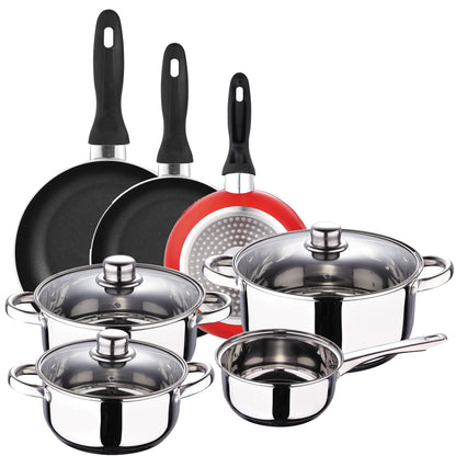 Batería 7 Piezas S.ignacio Cassel Y Set 3 Sartenes Ø16/ø20/ø24 Cms Rojo, Aluminio Prensado, Antiadherente, Inducción