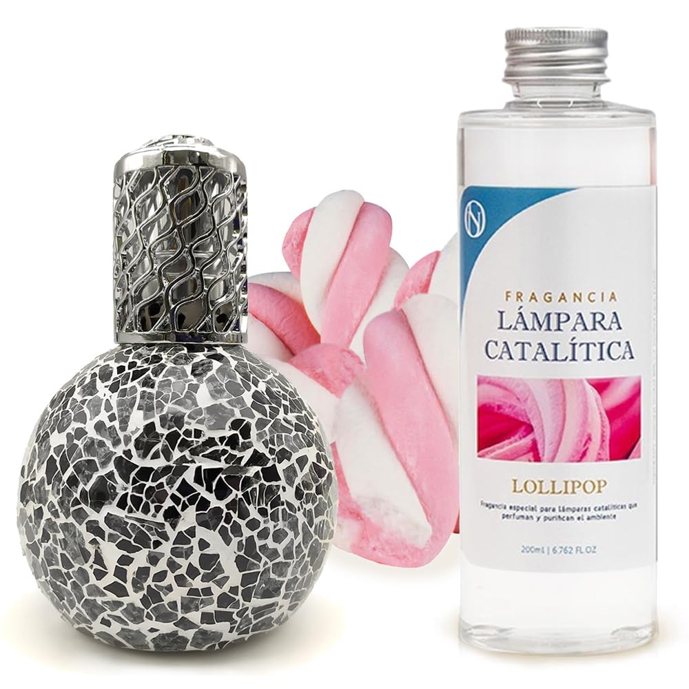 Lámpara Catalítica Mosaico Negro + Fragancia Aroma Lollipop 200ml - Elimina Malos Olores, Impurezas Y Perfuma_0