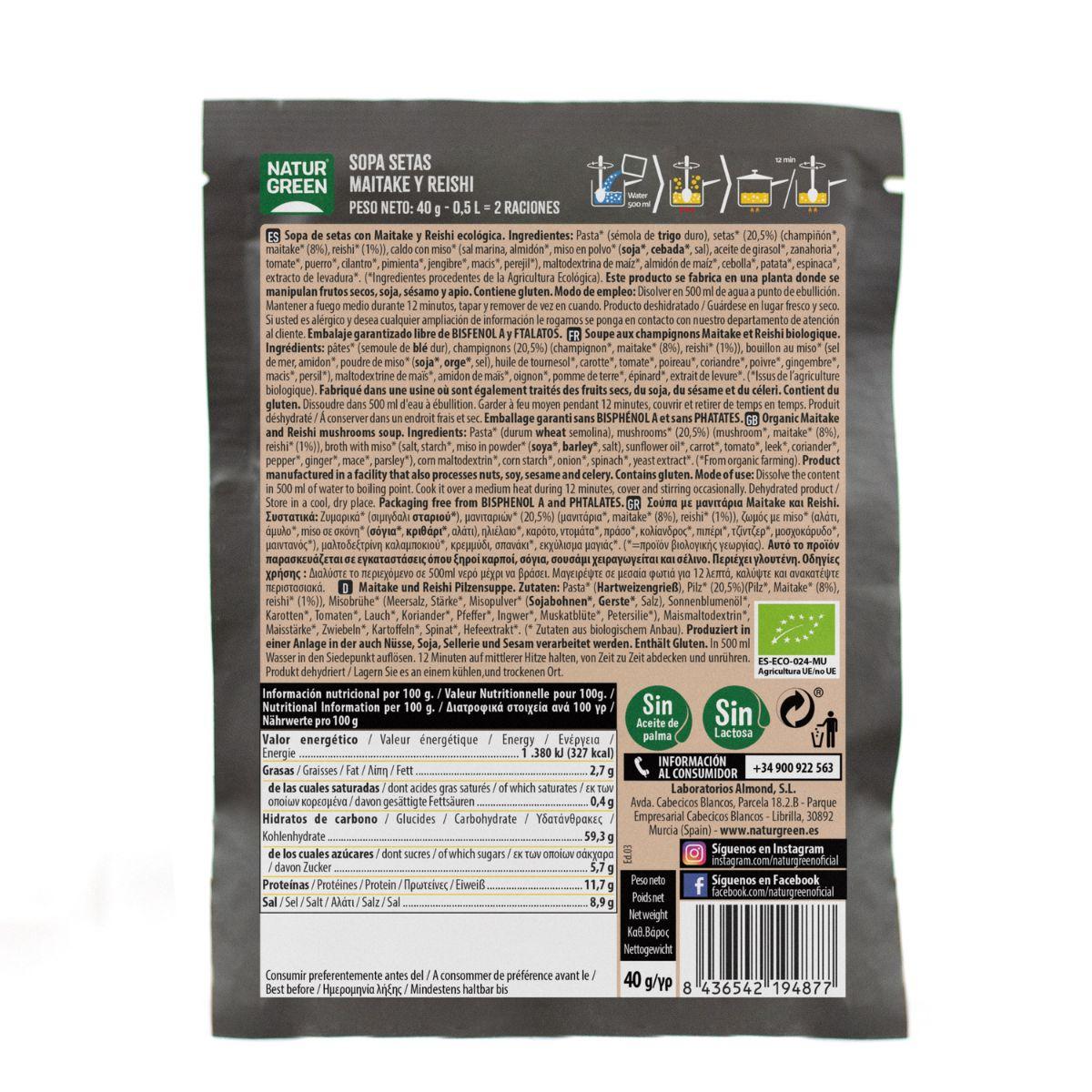 Sopa de Cogumelos Maitake e Reishi Bio Naturgreen 40 g 
