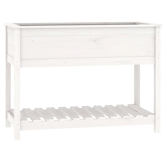 Jardinera Con Estante Madera Maciza Pino Blanca 111,5x54x81 Cm_0