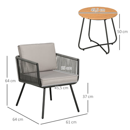 Outsunny Conjunto De Muebles De Jardín De Ratán Con 1 Mesa De Centro 2 Sillones_2