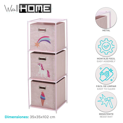 Well Home Estanteria Cajonera De 3 Estantes En Metal Color Rosa H.102cm_1