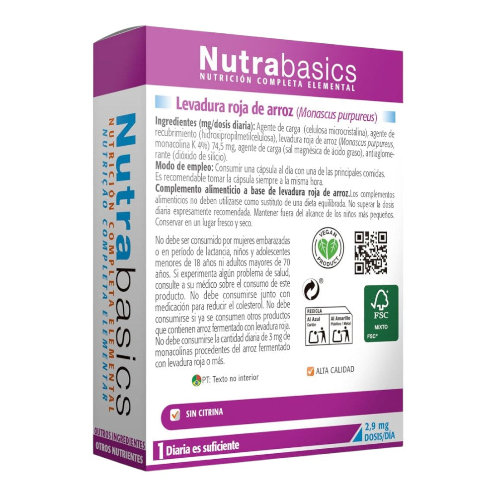 Arroz Vermelho Levedado (2,9 mg Monacolina K) 30 Cápsulas Nutrabasics Drasanvi