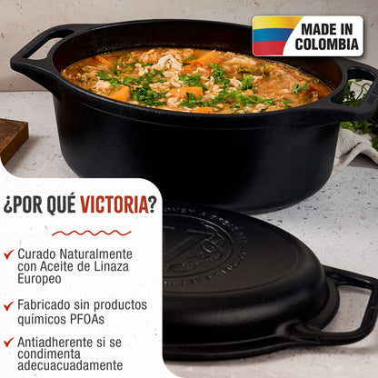 Victoria Horno Holandés Olla Inducción Hierro Fundido Curado 31cm, Tapa - Sartén, 5,7l, Sin Ptfe, 38847, Negro_1