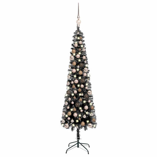 Vidaxl Árbol De Navidad Delgado Con Luces Y Bolas Negro 120 Cm_0