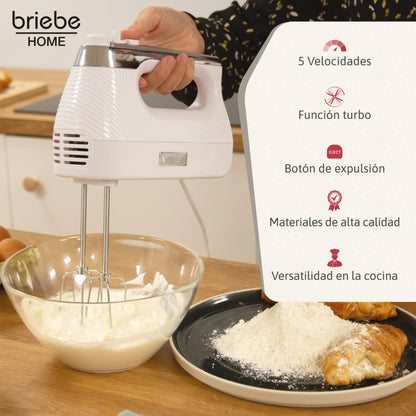 Briebe Batidora De Varillas Eléctrica 400w Amasadora De Mano Especial Repostería 5 Velocidades + Turbo, Hm1174wht_1