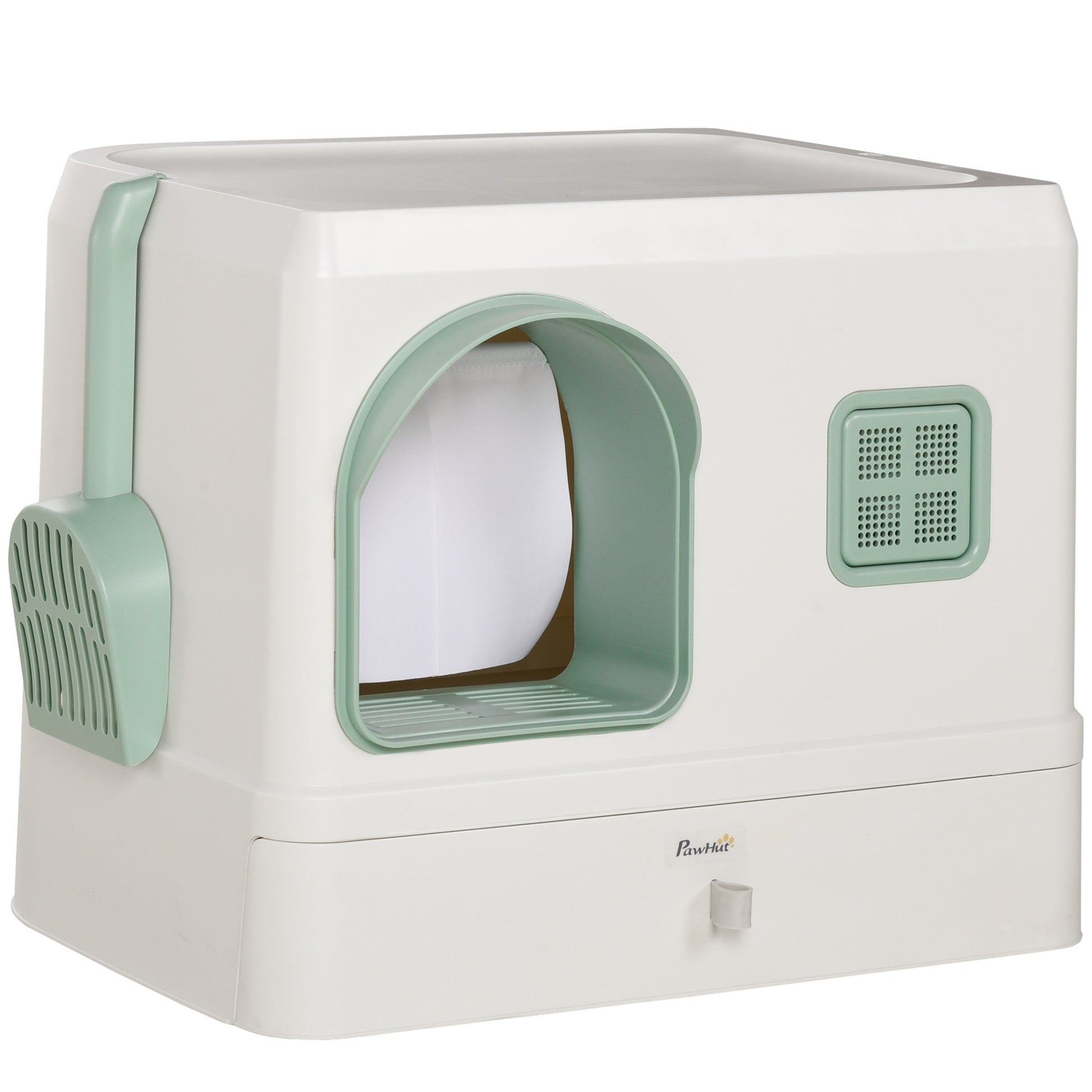 Pawhut Arenero Cerrado Para Gatos Con Bandeja Extraíble Pala 50x40x40 Cm Blanco_0