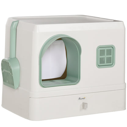 Pawhut Arenero Cerrado Para Gatos Con Bandeja Extraíble Pala 50x40x40 Cm Blanco_0