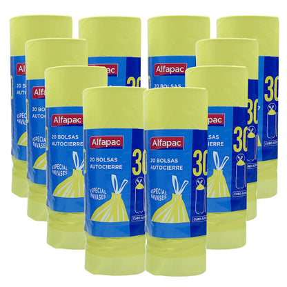 10 Rollos De 20 Bolsas De Basura Con Autocierre 30 L