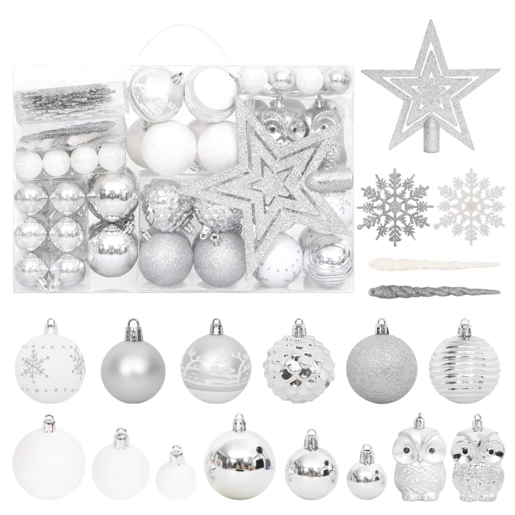Vidaxl Juego De Adornos De Navidad De 108 Piezas Plateado Y Blanco_0