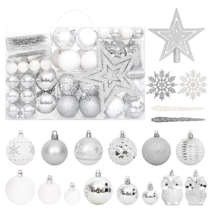 Vidaxl Juego De Adornos De Navidad De 108 Piezas Plateado Y Blanco_0