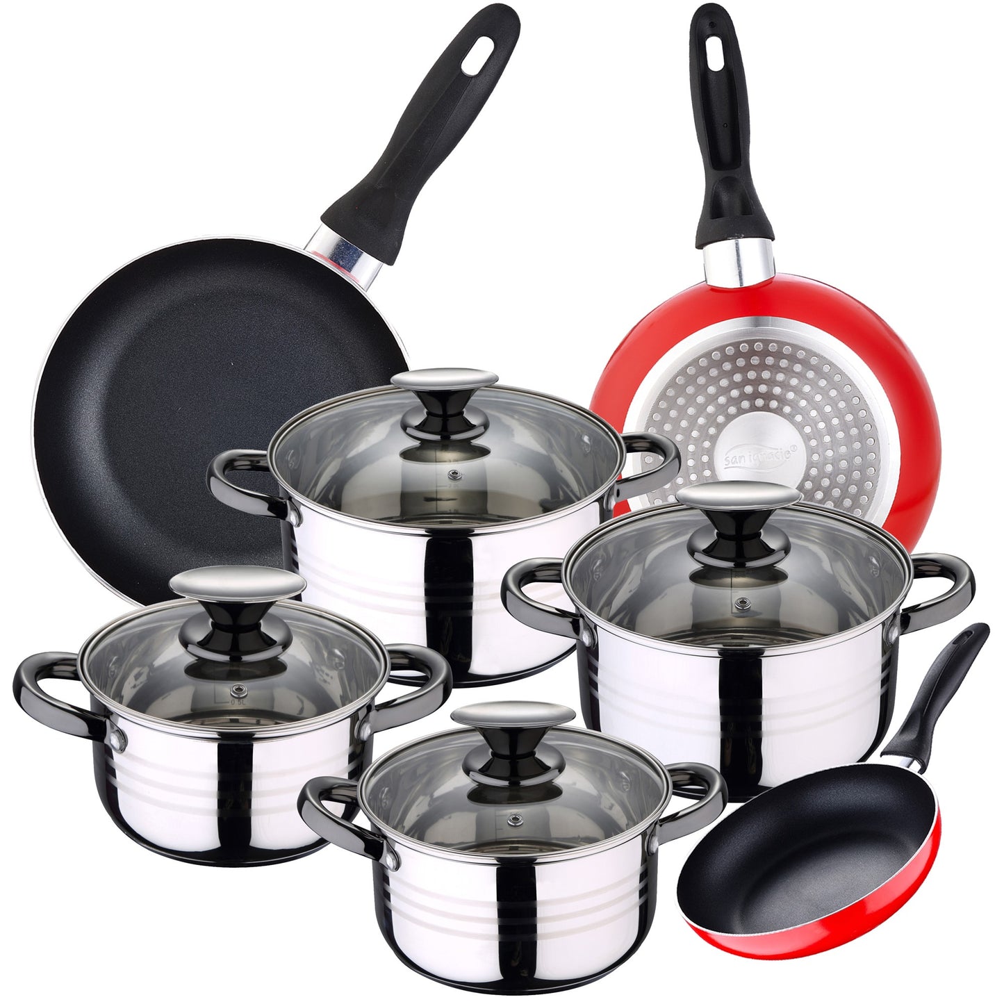 Bateria 8pc Acero Inoxidable Apta Para Inducción + 3 Sartenes 16/20/24 Cm San Ignacio_0