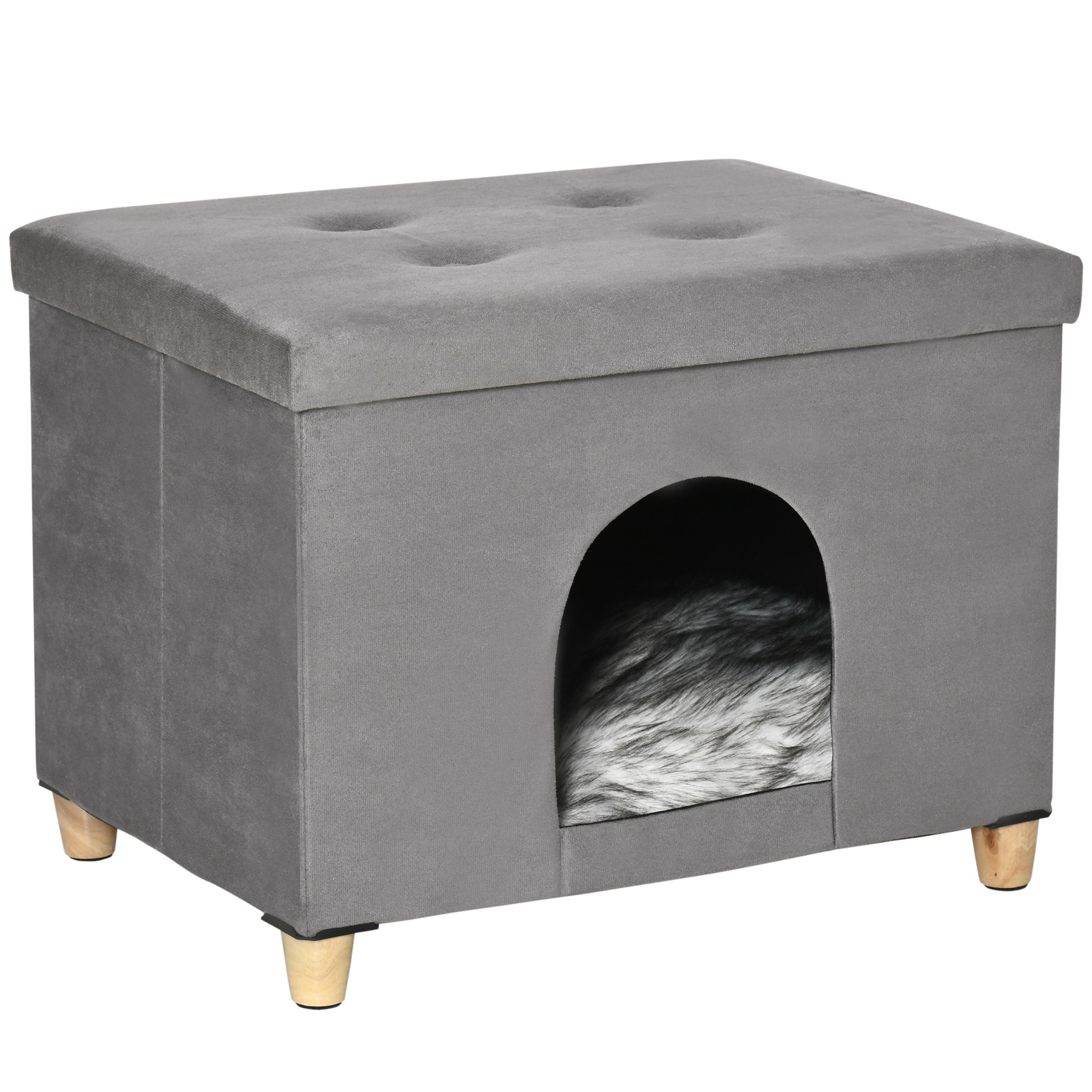 Pawhut Casa Para Gatos 2 En 1 Taburete Con Tapa Extraíble Cojín 60x45x44,5 Cm_0