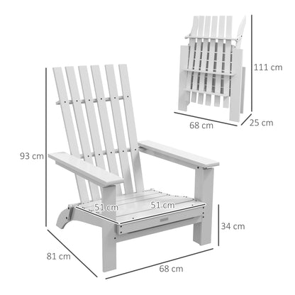 Outsunny Silla Adirondack De Madera Plegable Con Reposabrazos 68x81x93 Cm Blanco_2