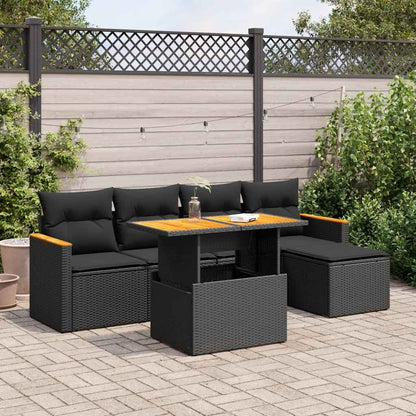 Set Sofás Jardín Y Cojines 6 Pzas Ratán Sintético Acacia Negro / Vetonek_5