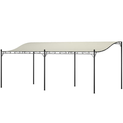 Outsunny Pérgola De Pared 3x6 M Con Techo Inclinado Estructura Metálica Crema_0