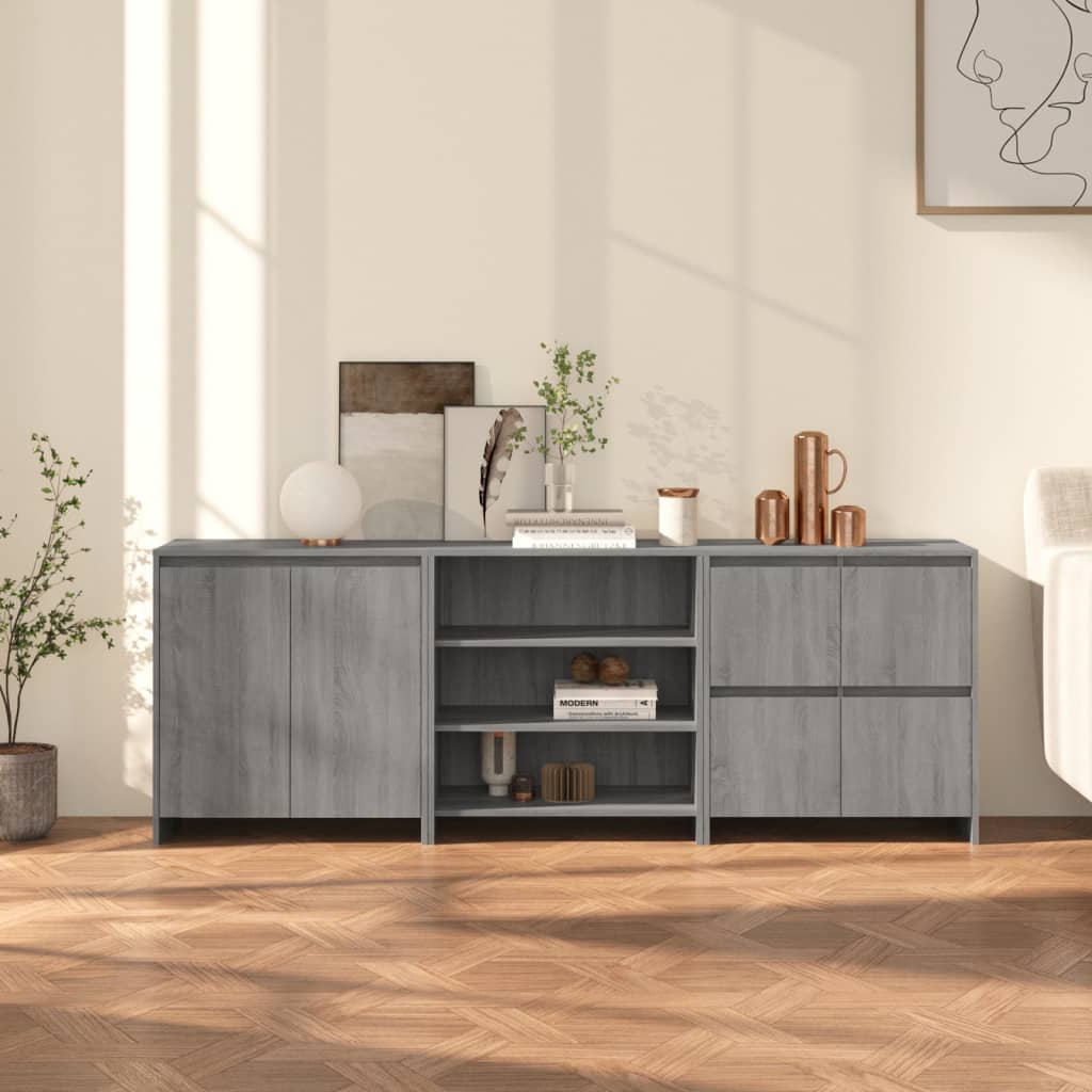 Aparador De 3 Piezas Madera Manufacturada Gris Sonoma_0