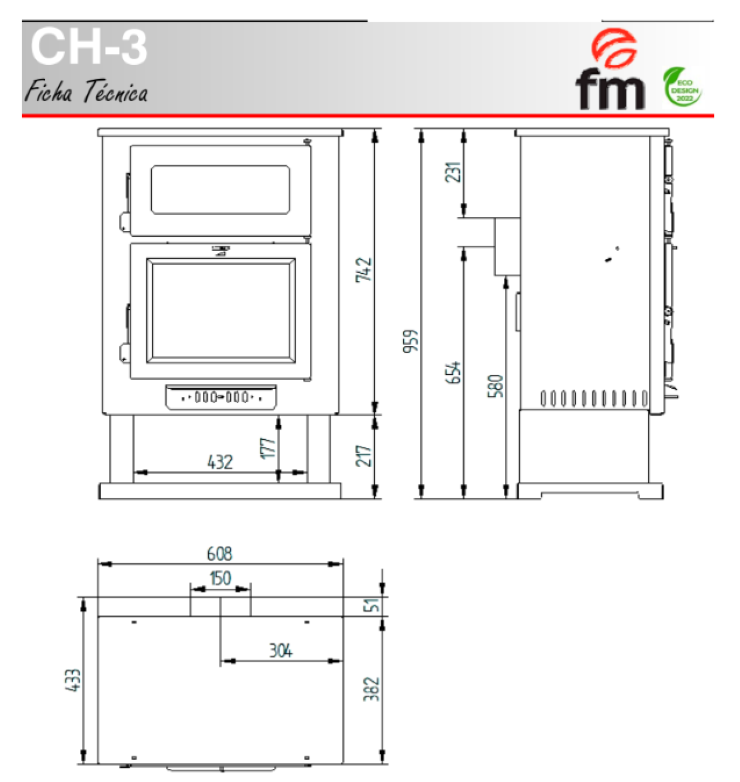 BRICOSOL Estufa de leña con horno cerrado FM Modelo CH-3_3