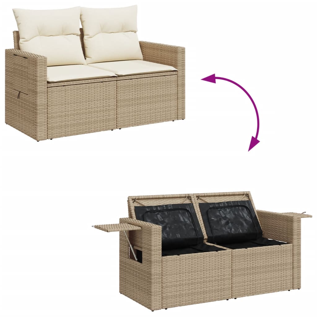 Juego De Sofás Jardín Con Cojines Beige 10 Pzas Ratán Sintético / Vetonek_4
