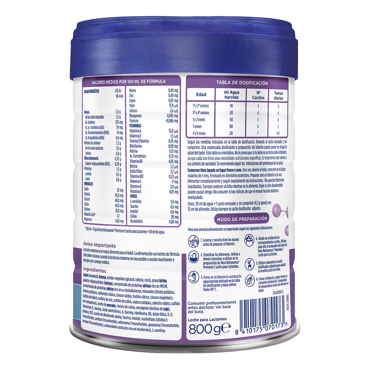 Leite Infantil Nutrasense Premium 1, Hero Baby, 800 g 