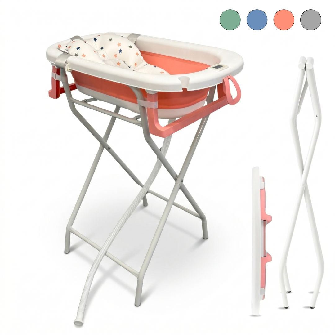 Bañera Bebé Rosa Con Cojín, Termómetro Y Soporte Plegable, Segura Y Compacta Bathby_0