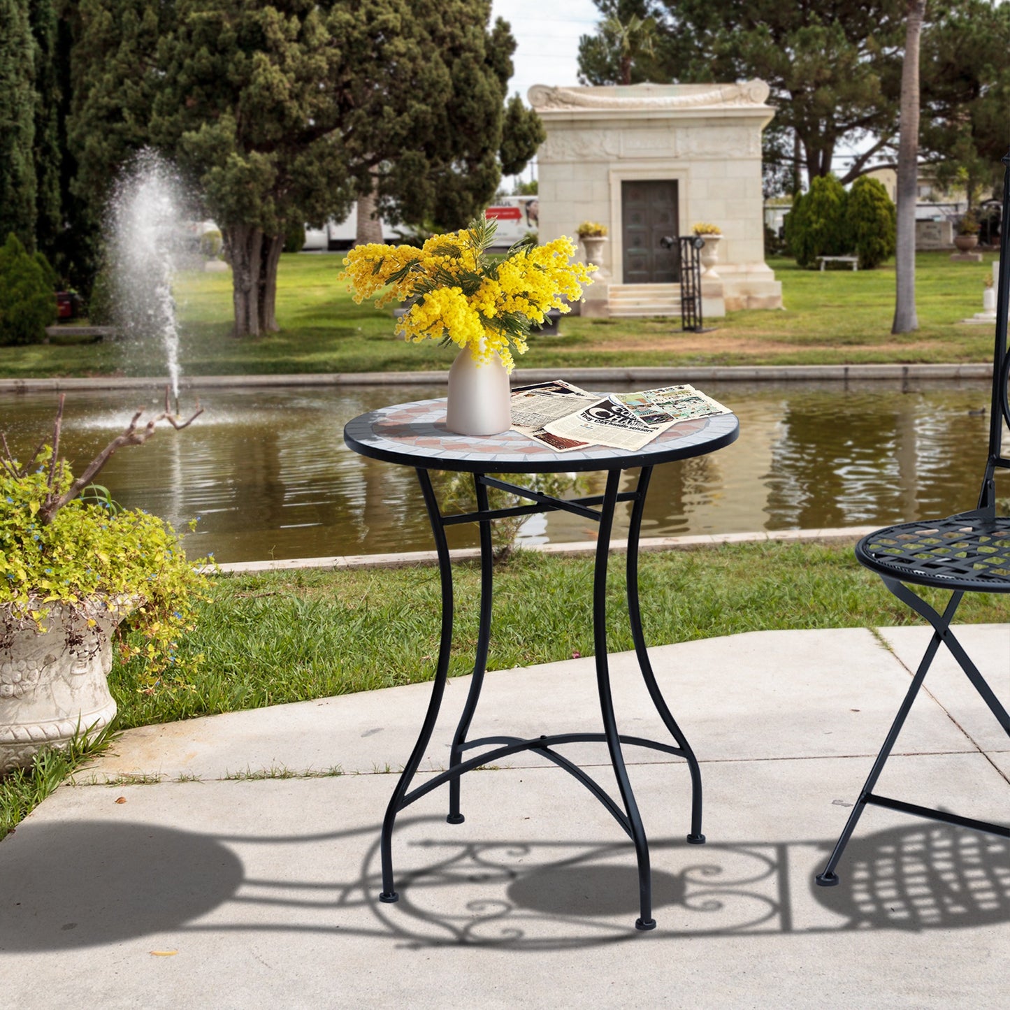 Outsunny Mesa De Jardín Mesa Mosaico Cerámica Y Redonda Mesita De Café Terraza_1