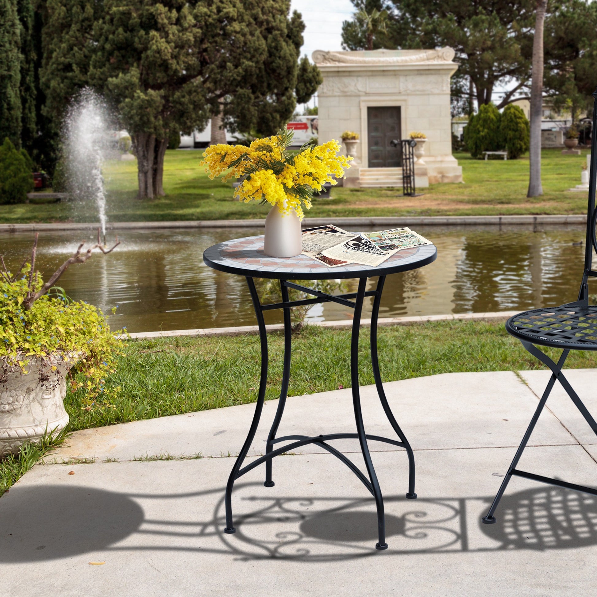 Outsunny Mesa De Jardín Mesa Mosaico Cerámica Y Redonda Mesita De Café Terraza_1