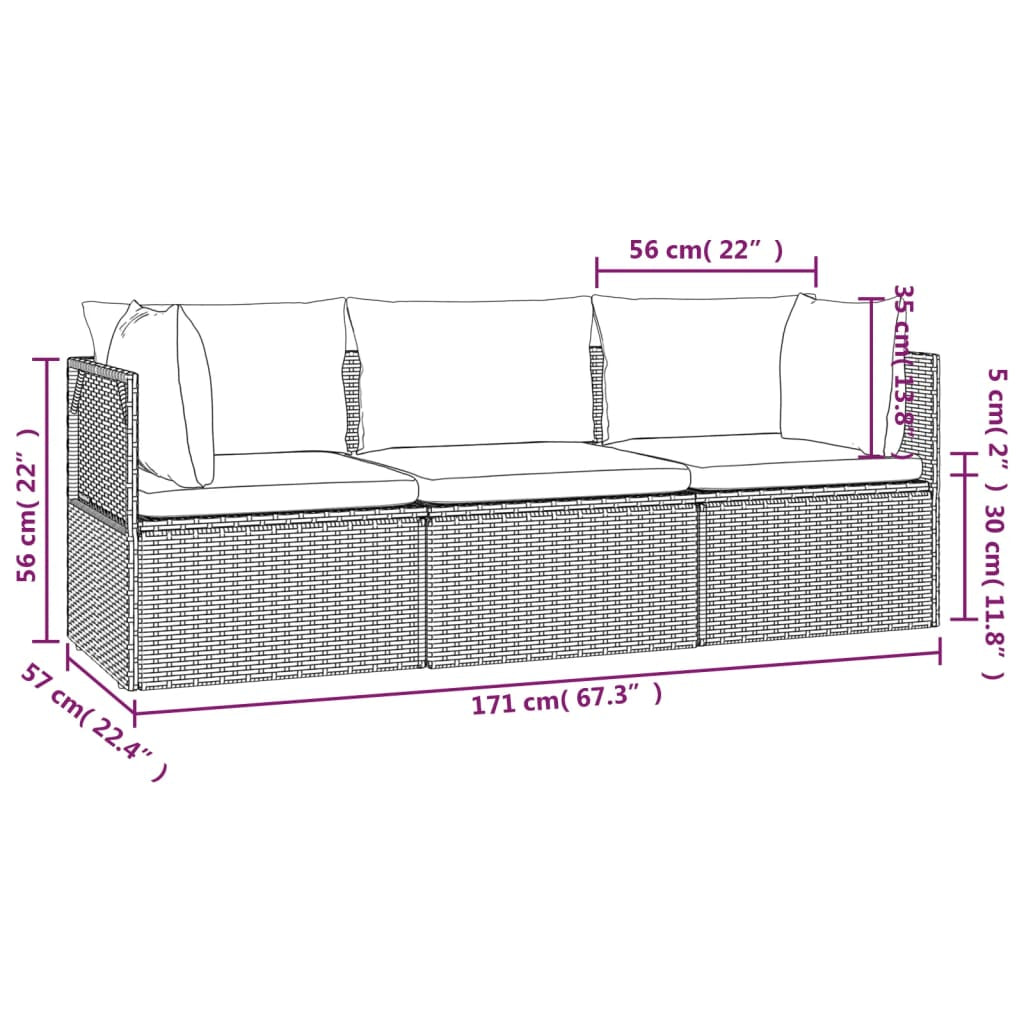 Vidaxl Set De Muebles De Jardín 3 Pzas Y Cojines Ratán Sintético Gris_2