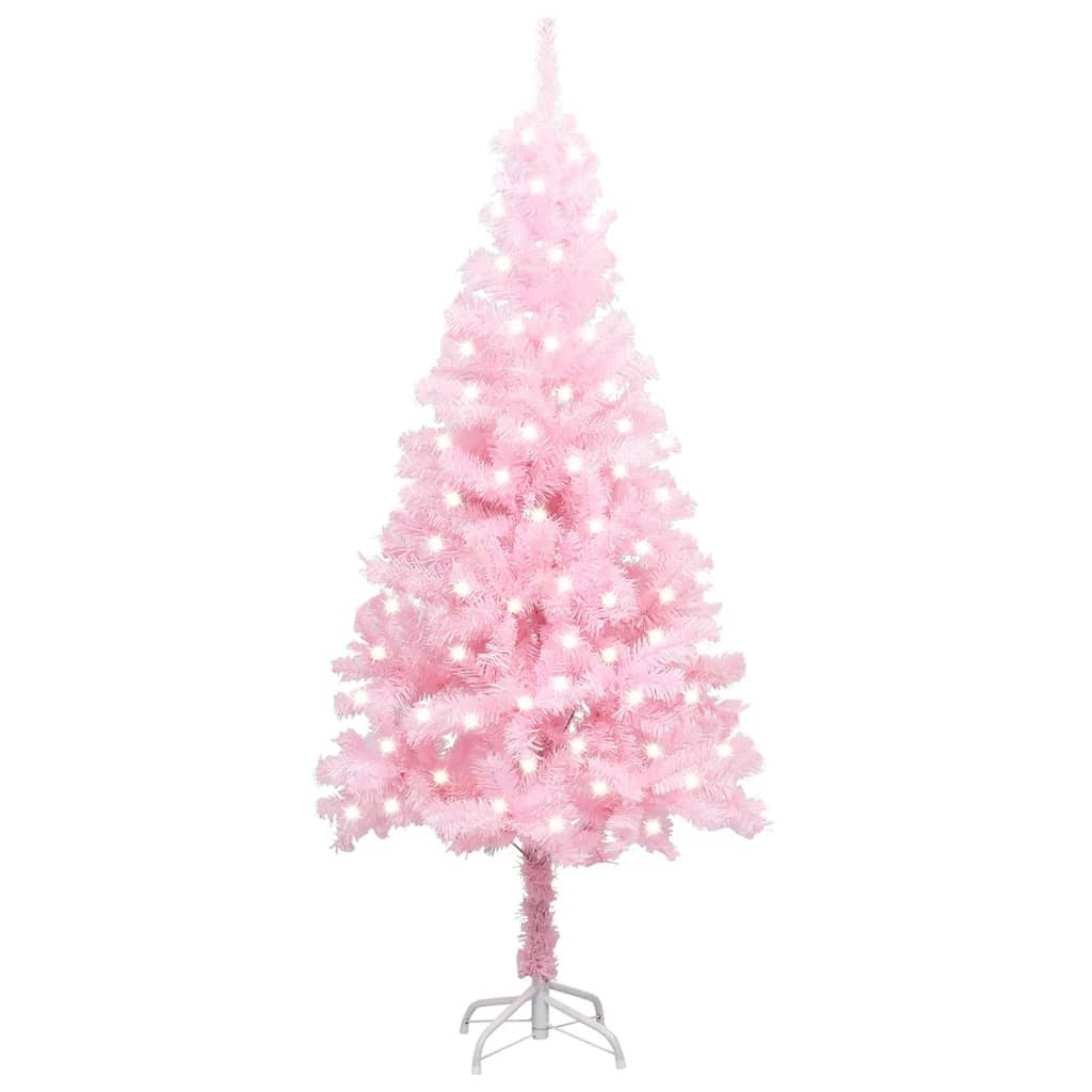 Vidaxl Árbol De Navidad Preiluminado Con Luces Y Soporte Rosa 120 Cm_0