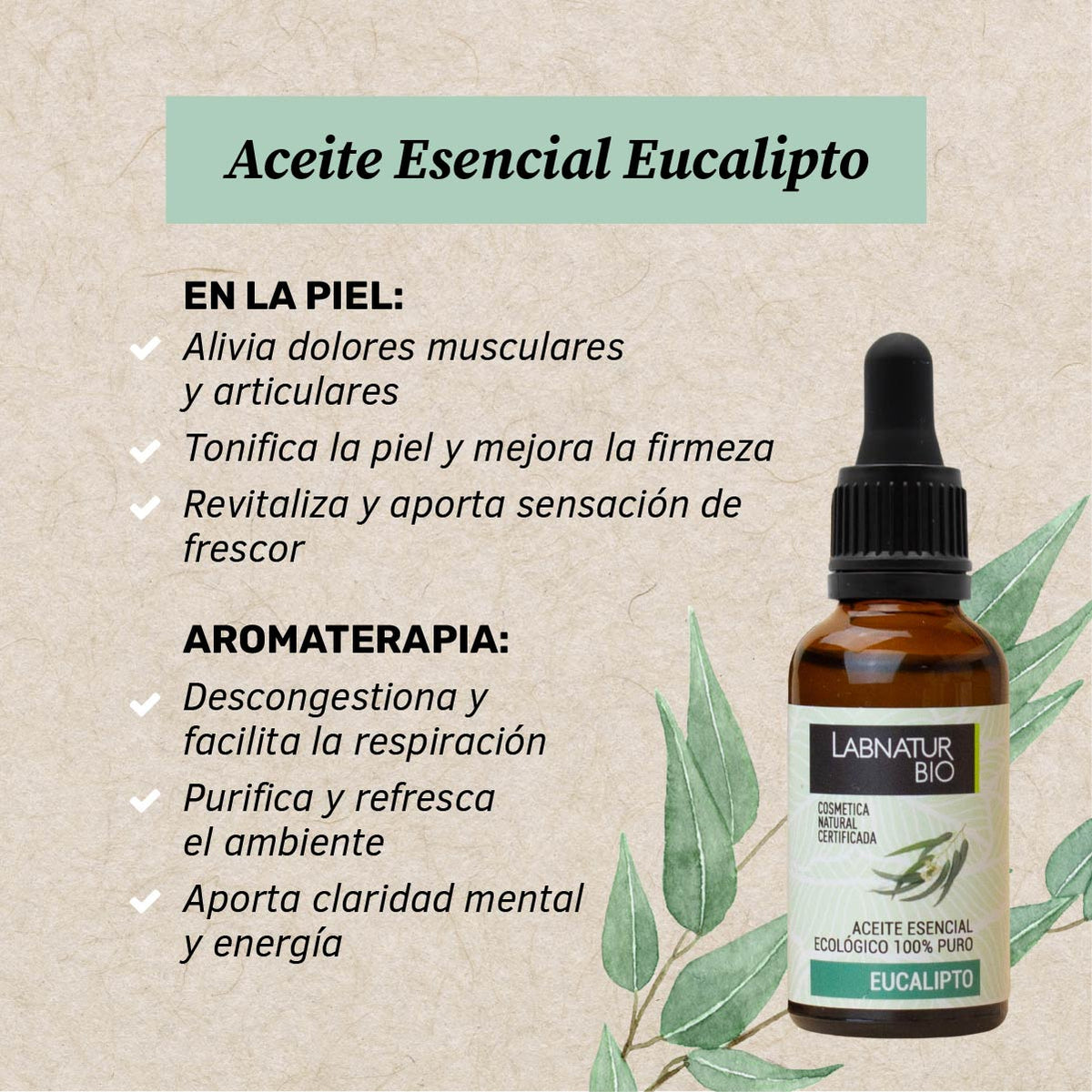 Aceite Esencial de Eucalipto 100% Puro Labnatur Bio 30 ml | Masajes, Baño y Difusor | Frescor Balsámico | Vegano_1