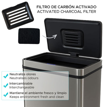 Cubo Basura 70l Metálico Acero Con Sensor Y Filtro Antiolor Wellhome_3