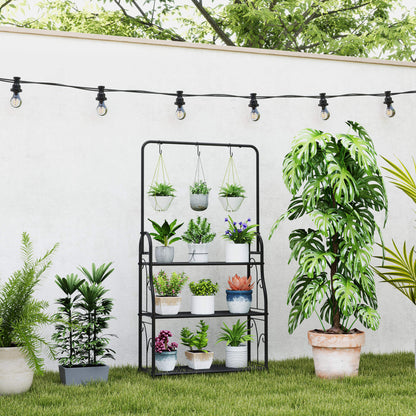 Outsunny Soporte Para Plantas De 3 Niveles Con Ganchos Barra Para Colgar Negro_1