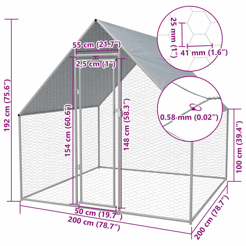 Vidaxl Jaula Gallinero De Exterior De Acero Galvanizado 2x2x1,92 M_4