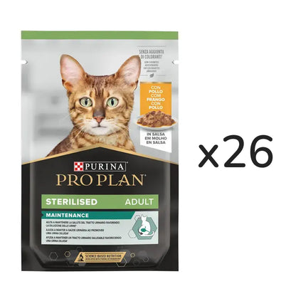 Embalagem de 26 x PRO PLAN Frango Esterilizado para Gatos em Molho 85 g