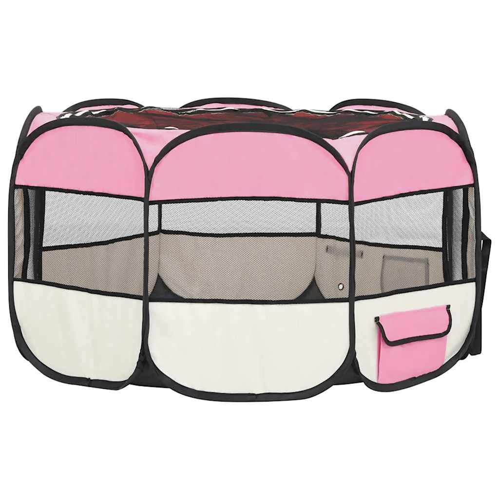 Parque De Perros Plegable Y Bolsa Transporte Rosa 110x110x58cm_4