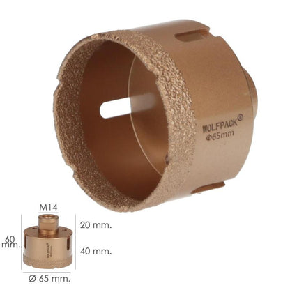 Corona Diamante Para Amoladora Ø 65 Mm. Conexión Rosca M14. Corte Seco