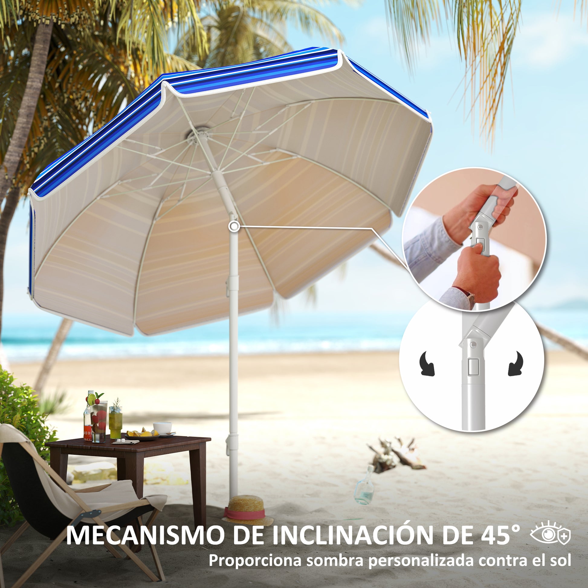 Outsunny Sombrilla De Playa Grande Ø180 Cm Con Ángulo Ajustable Protección Uv50+_5