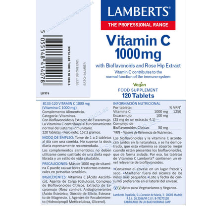 Lamberts Vitamina C 1000 mg com Bioflavonoides e Rosa Mosqueta 120 Comprimidos