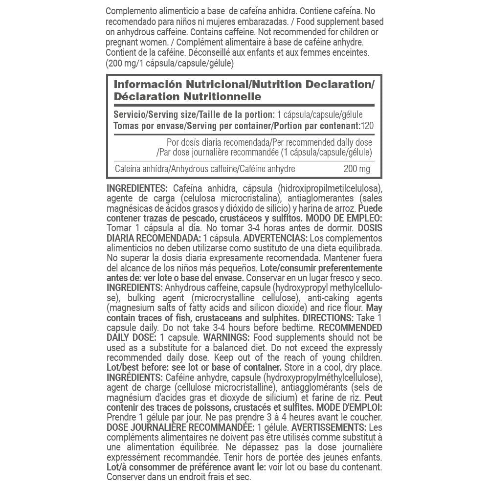 Cafeína Anhidra 200mg - 120 Cápsulas Vegetales - Aporta Energía - Masmusculo_4