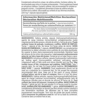 Cafeína Anhidra 200mg - 120 Cápsulas Vegetales - Aporta Energía - Masmusculo_4