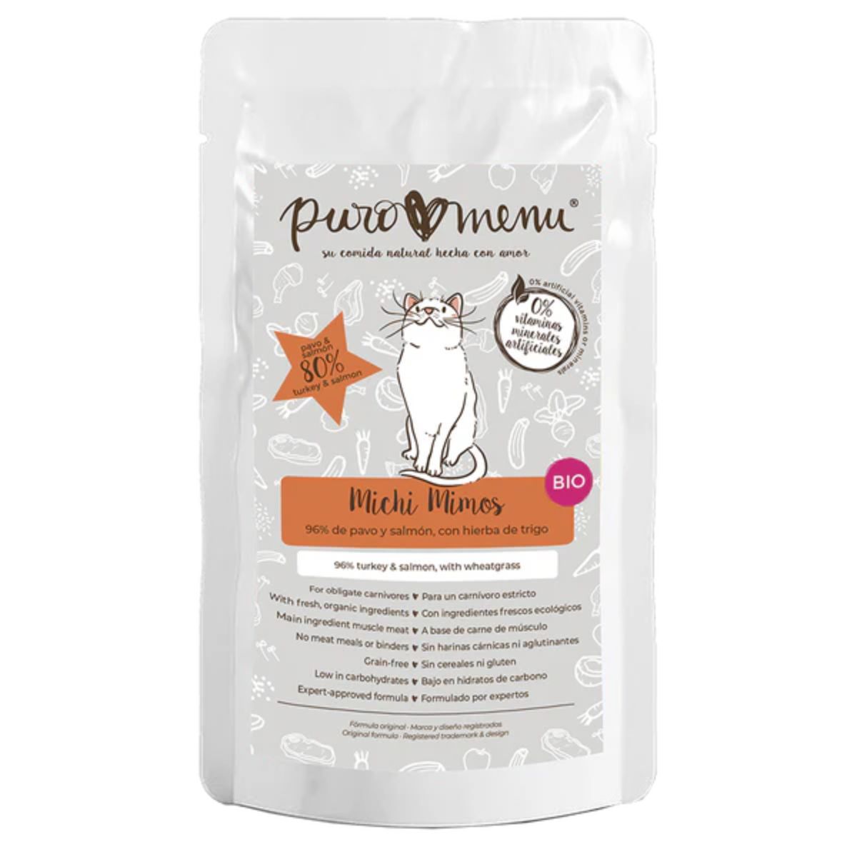 Comida húmeda Barf gatos Michi mimos BIO (Pavo y salmón) Puromenu 100 g