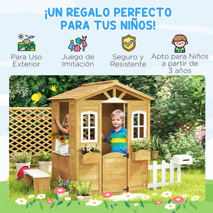 Outsunny Casita Infantil Exterior De Madera 205x119x140cm Para +3 Años Natural_5