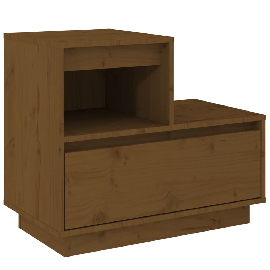 Mesita De Noche Madera Maciza De Pino Marrón Miel 60x34x51 Cm_0