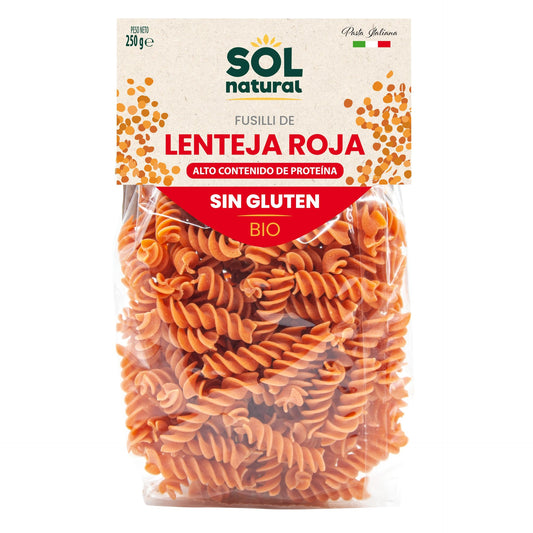 Fusilli de Lentilha Vermelha Biológica Sem Glúten Sol Natural 300g