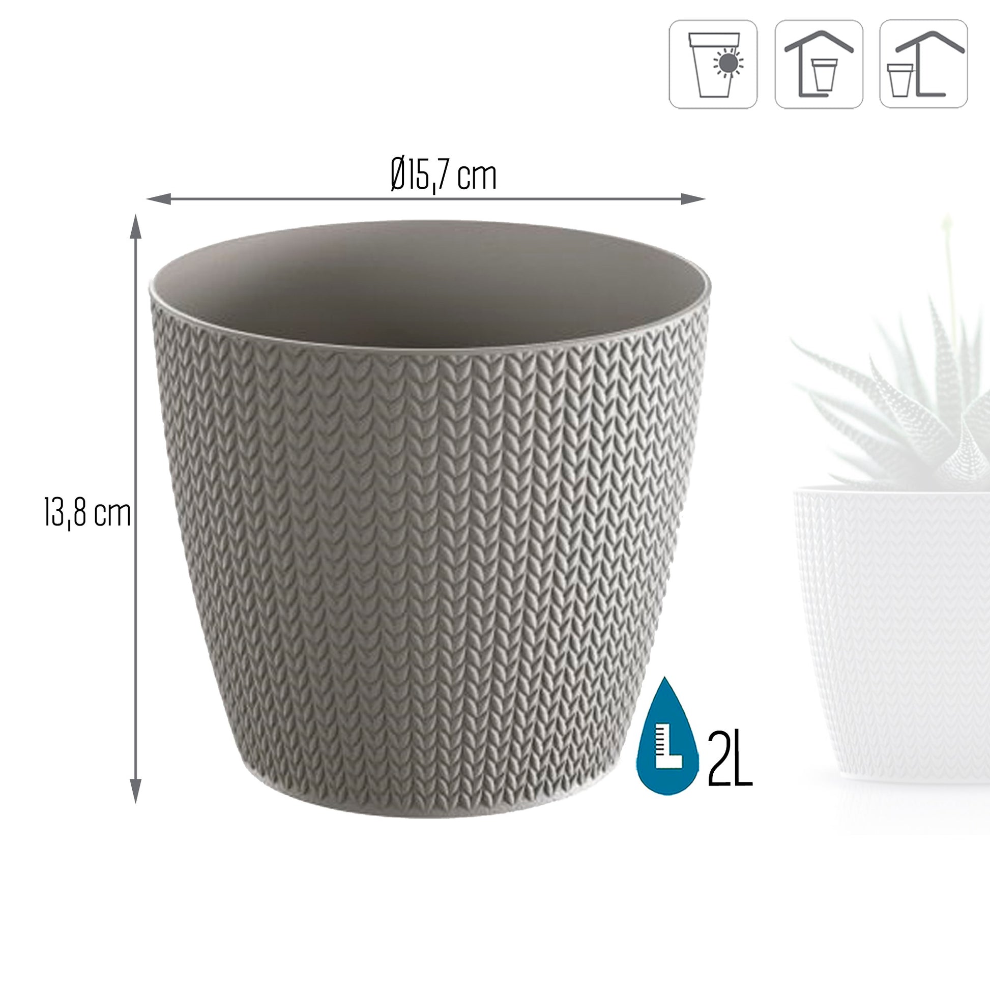 Maceta Wheaty 2l., Dimensiones (mm) 157x157x138, Color Gris Piedra