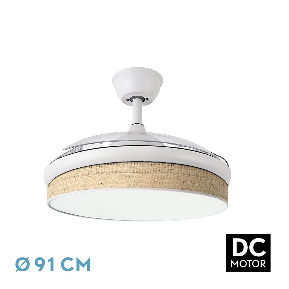 Ventilador Dc Moda 72w Blanco/caã±izo Claro 91d 3aspas 7200lm 3000-4000-6000k Remoto+ Memoria+ Temporizador_0