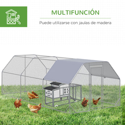 Pawhut Gallinero Para Exterior Grande 2,8x5,7x2 M De 3 Habitaciones Plata_5