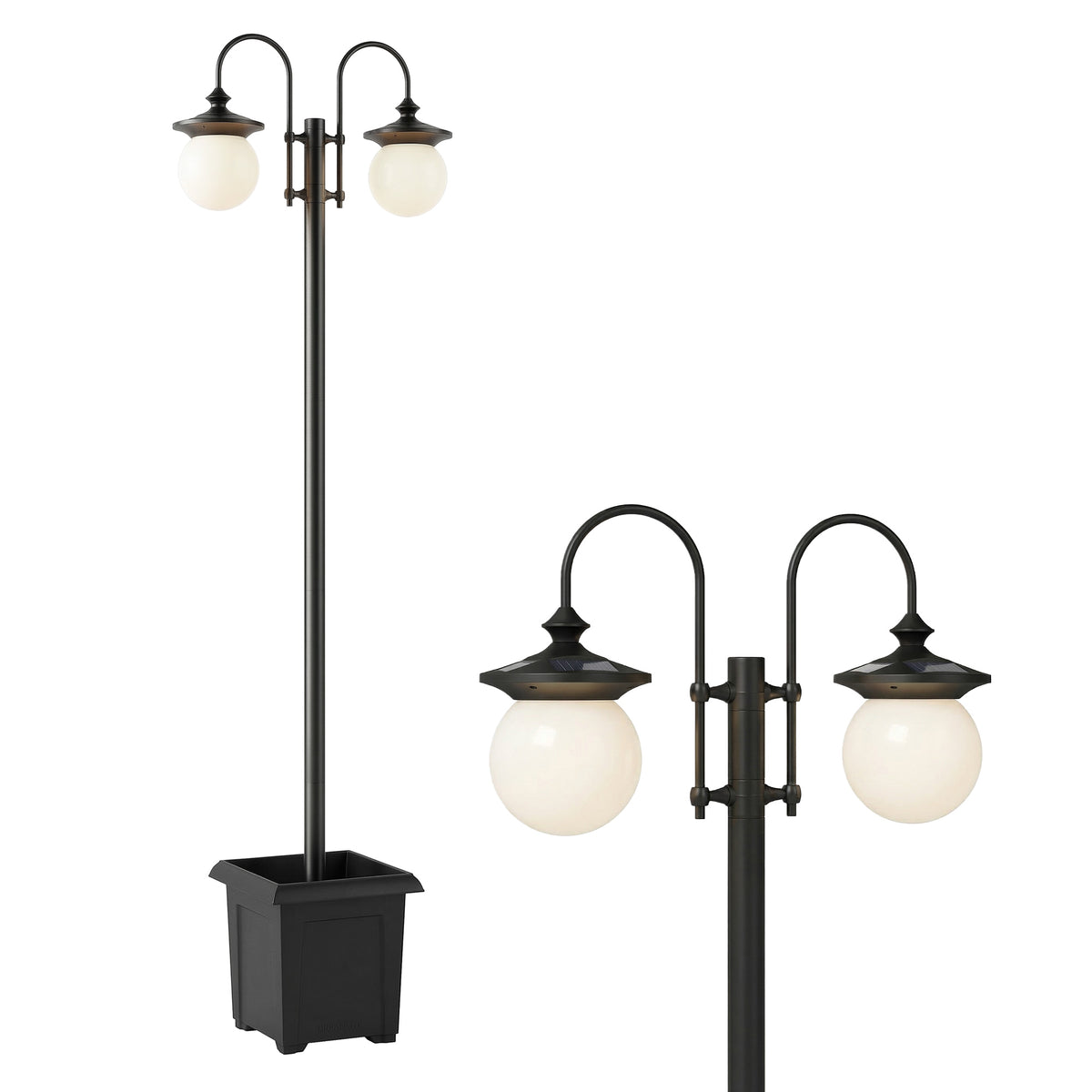 Farola Solar Outsunny Abs, Acero Inoxidable Negro 53.5x30x182 Cm_0